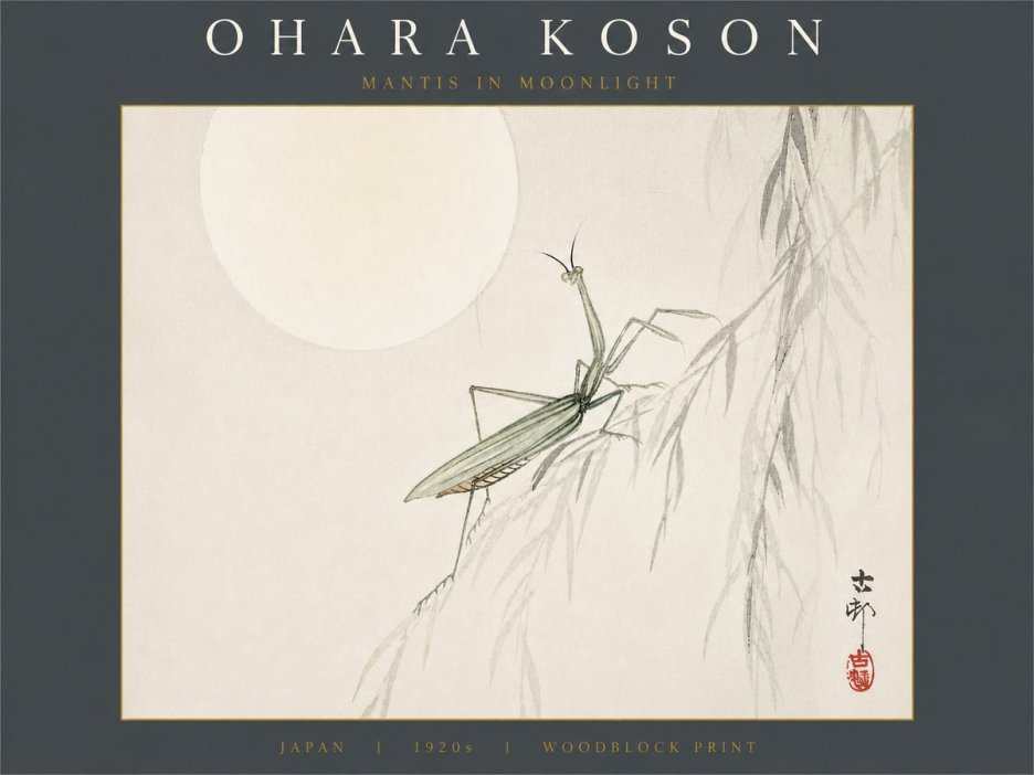 Ohara Koson Mantis in Moonlight No6 - Poster