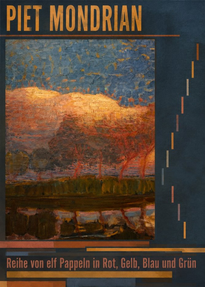 Piet Mondrian Reihe Von Elf Pappeln in Rot, Gelb, Blau Und Grün No6 - Poster