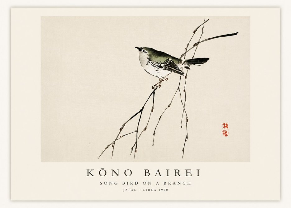 Kōno Bairei Song Bird on a Branch No1 - Poster