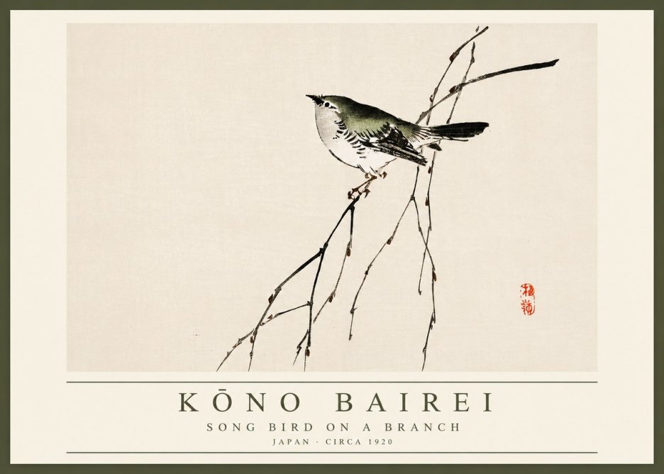 Kōno Bairei Song Bird on a Branch No2 - Poster