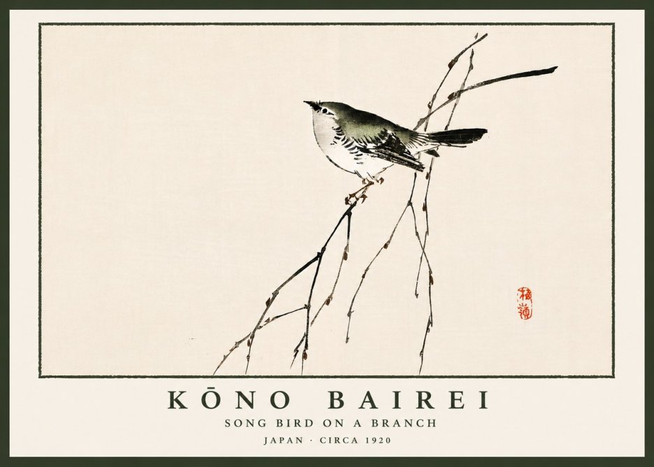 Kōno Bairei Song Bird on a Branch No5 - Poster