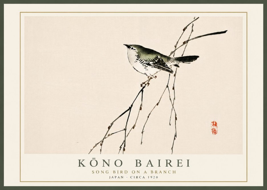 Kōno Bairei Song Bird on a Branch No6 - Poster