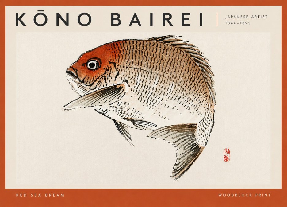 Kōno Bairei Red Sea Bream No4 - Poster