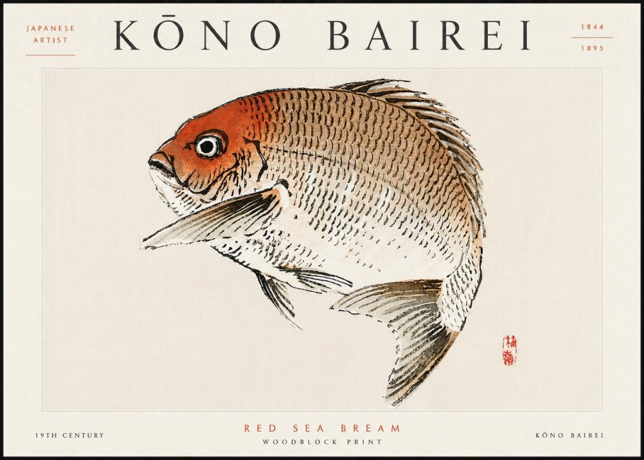 Kōno Bairei Red Sea Bream No6 - Poster