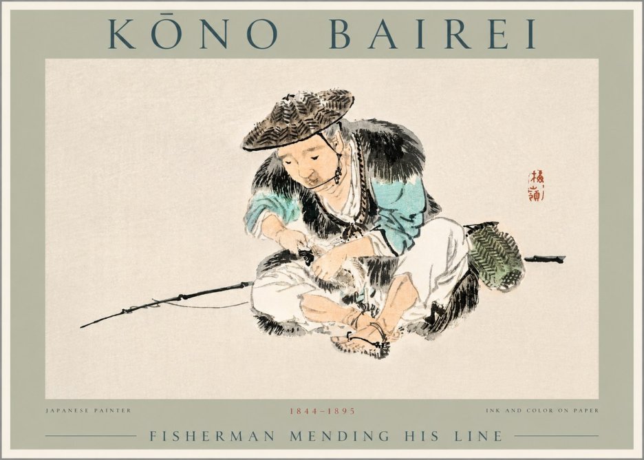 Kōno Bairei Fisherman Mending His Line No2 - Poster