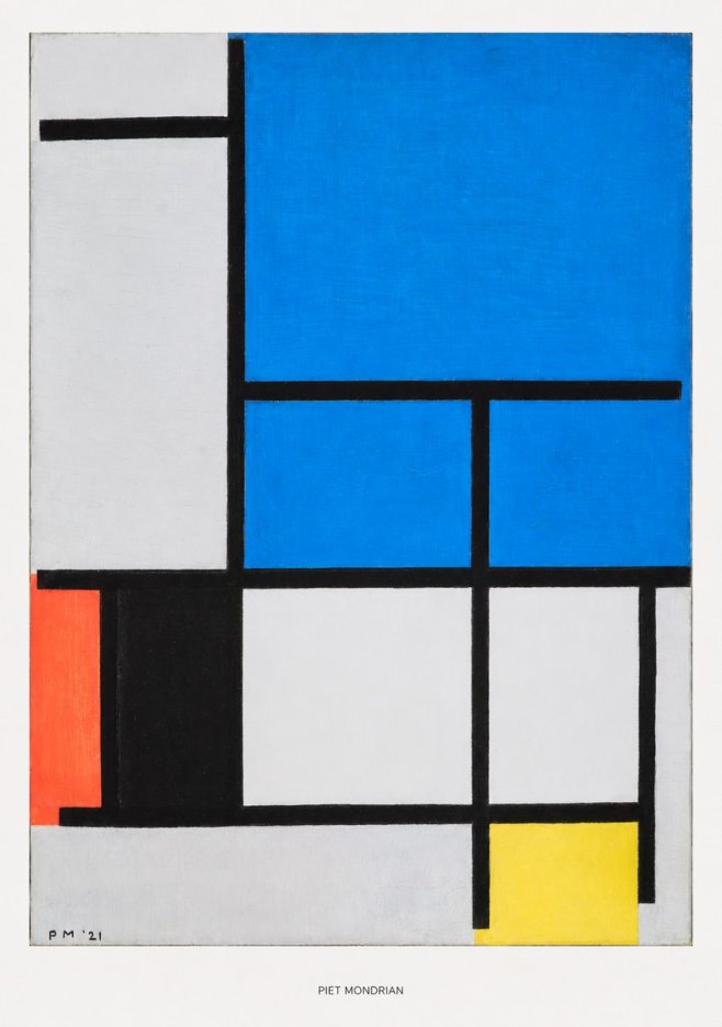Piet Mondrian Composition with Red, Black, Blue, and Yellow No5 - Poster