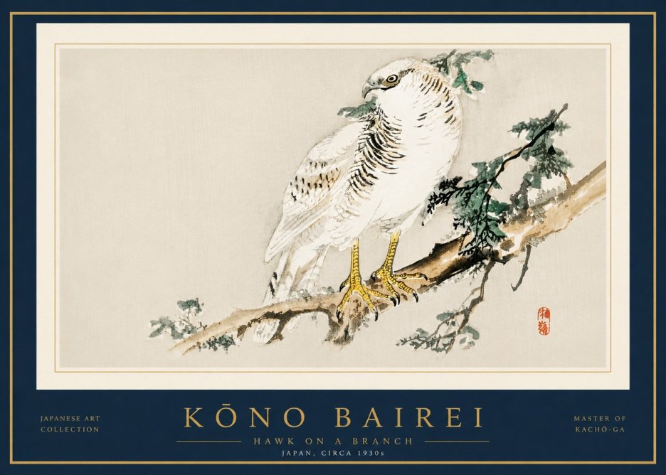 Kōno Bairei Hawk on a Branch No5 - Poster