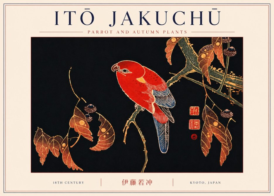 Itō Jakuchū Parrot and Autumn Plants No6 - Poster