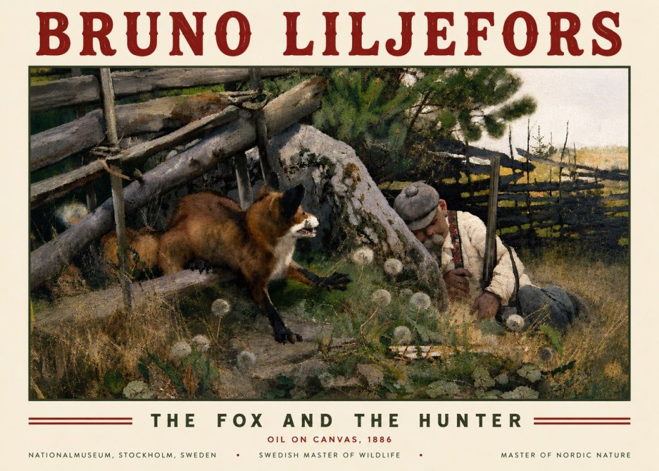 Bruno Liljefors The Fox and the Hunter No5 - Poster