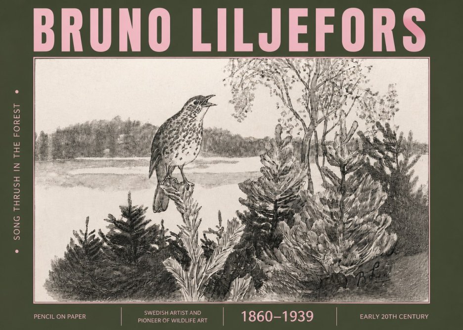 Bruno Liljefors Song Thrush in the Forest No4 - Poster