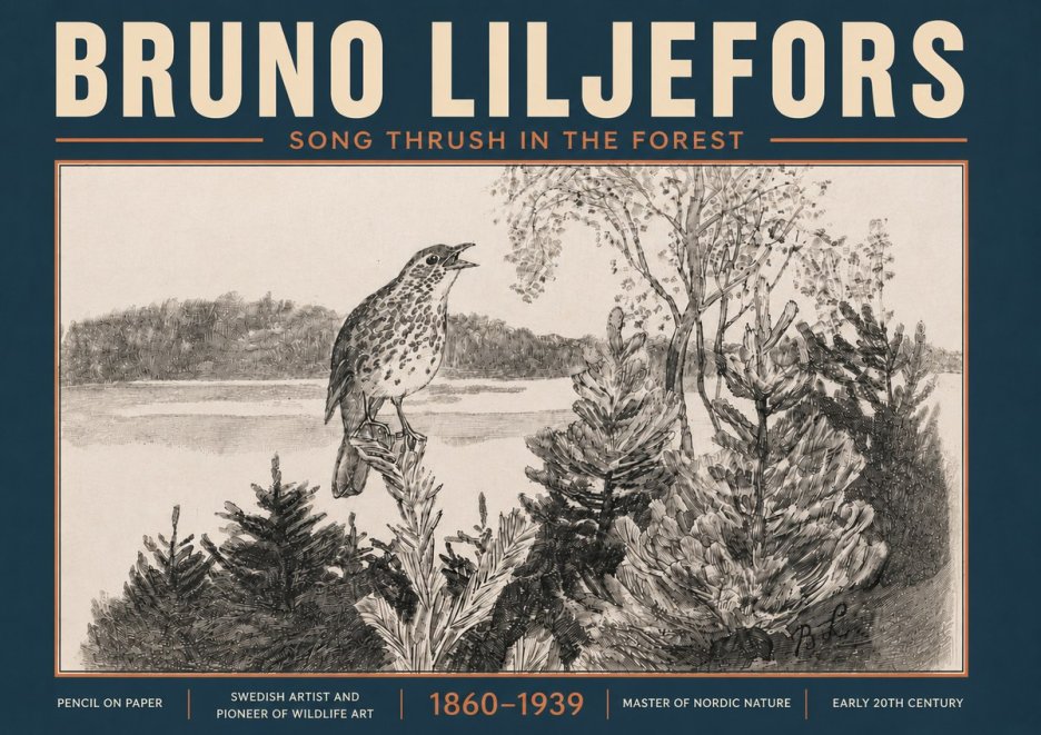 Bruno Liljefors Song Thrush in the Forest No6 - Poster