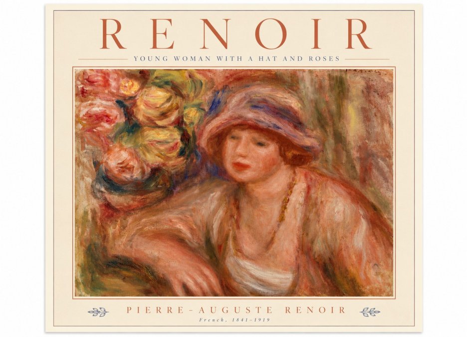 Renoir Young Woman with a Hat and Roses No5 - Poster