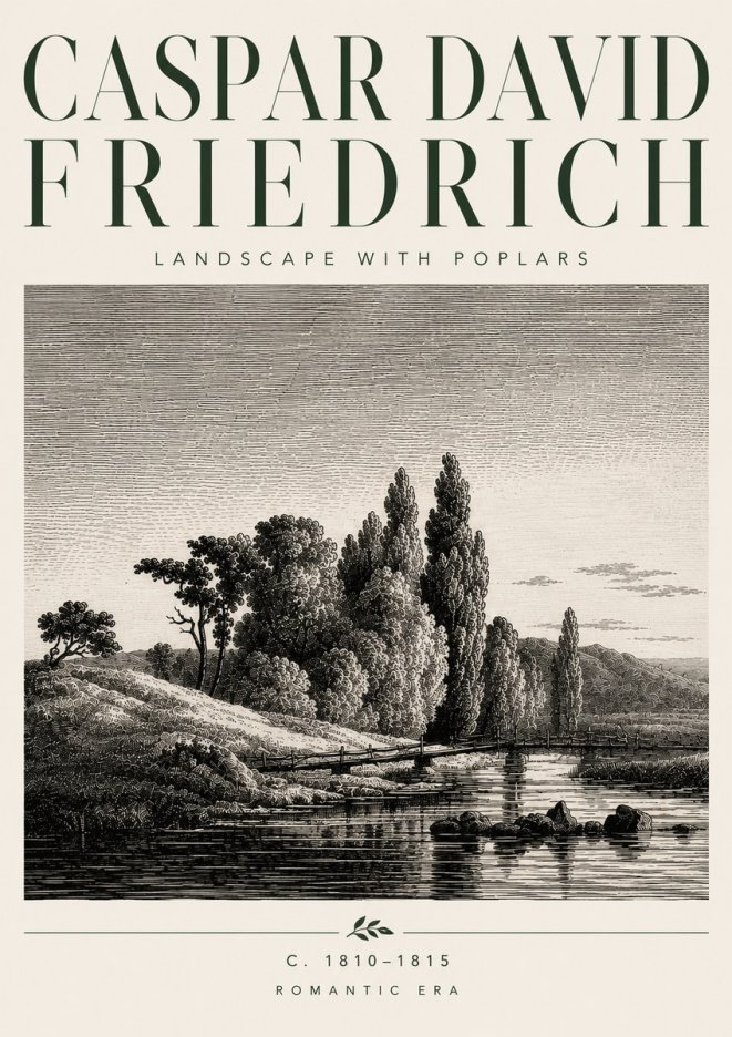Caspar David Friedrich River Landscape with Poplars No5 - Poster