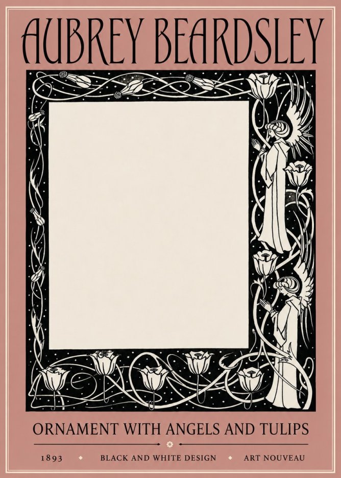 Aubrey Beardsley Ornament with Angels and Tulips No3 - Poster