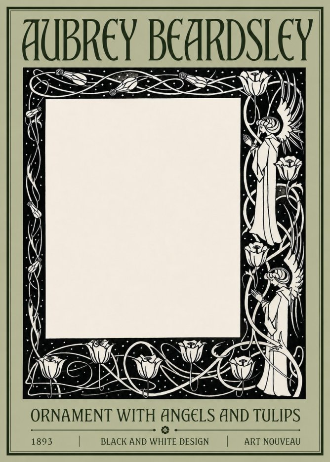 Aubrey Beardsley Ornament with Angels and Tulips No4 - Poster