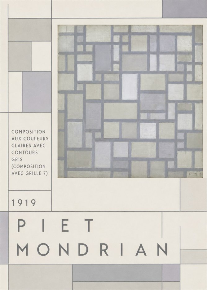 Piet Mondrian Composition Aux Couleurs Claires Avec Contours Gris (Composition Avec Grille 7) No3 - Poster