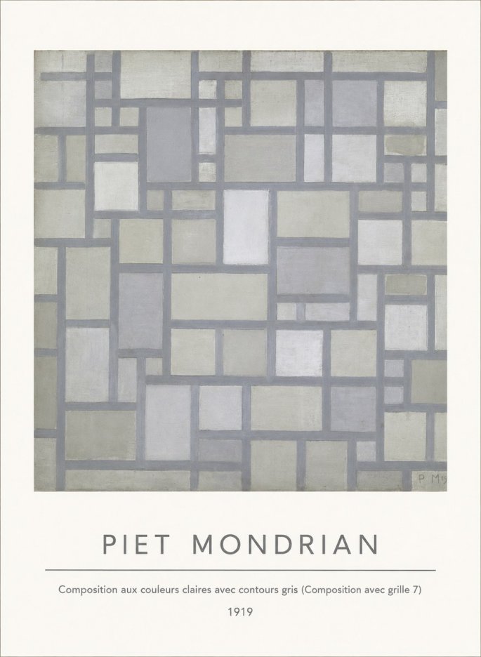 Piet Mondrian Composition Aux Couleurs Claires Avec Contours Gris (Composition Avec Grille 7) No4 - Poster