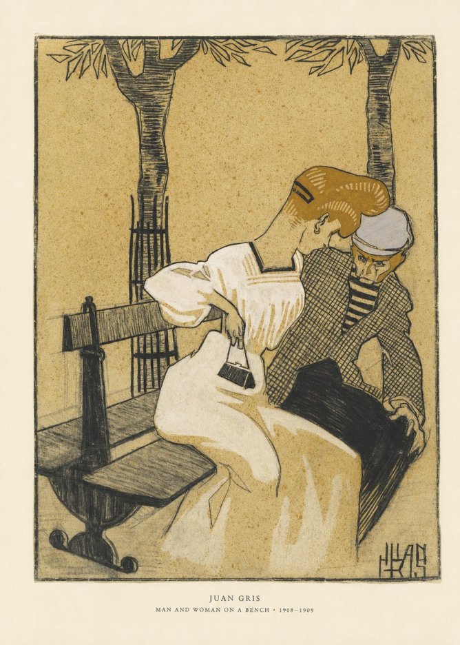 Juan Gris Man and Woman on a Bench No6 - Poster