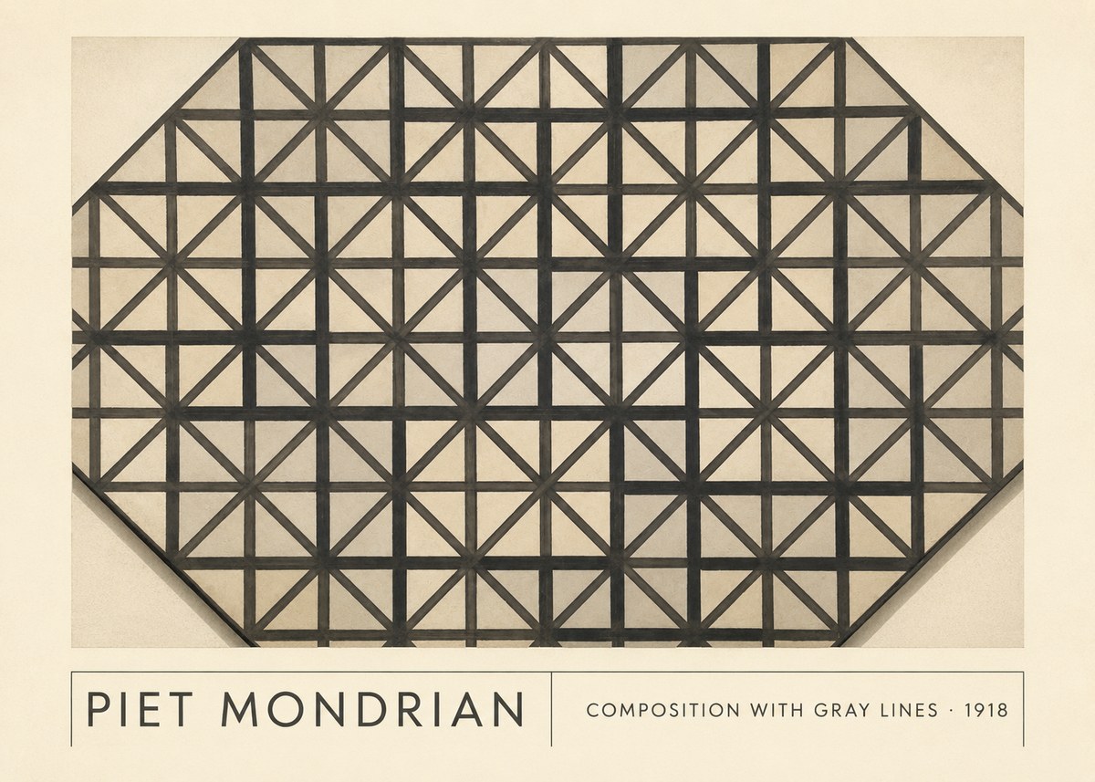 Piet Mondrian Composition with Gray Lines No1 - Poster