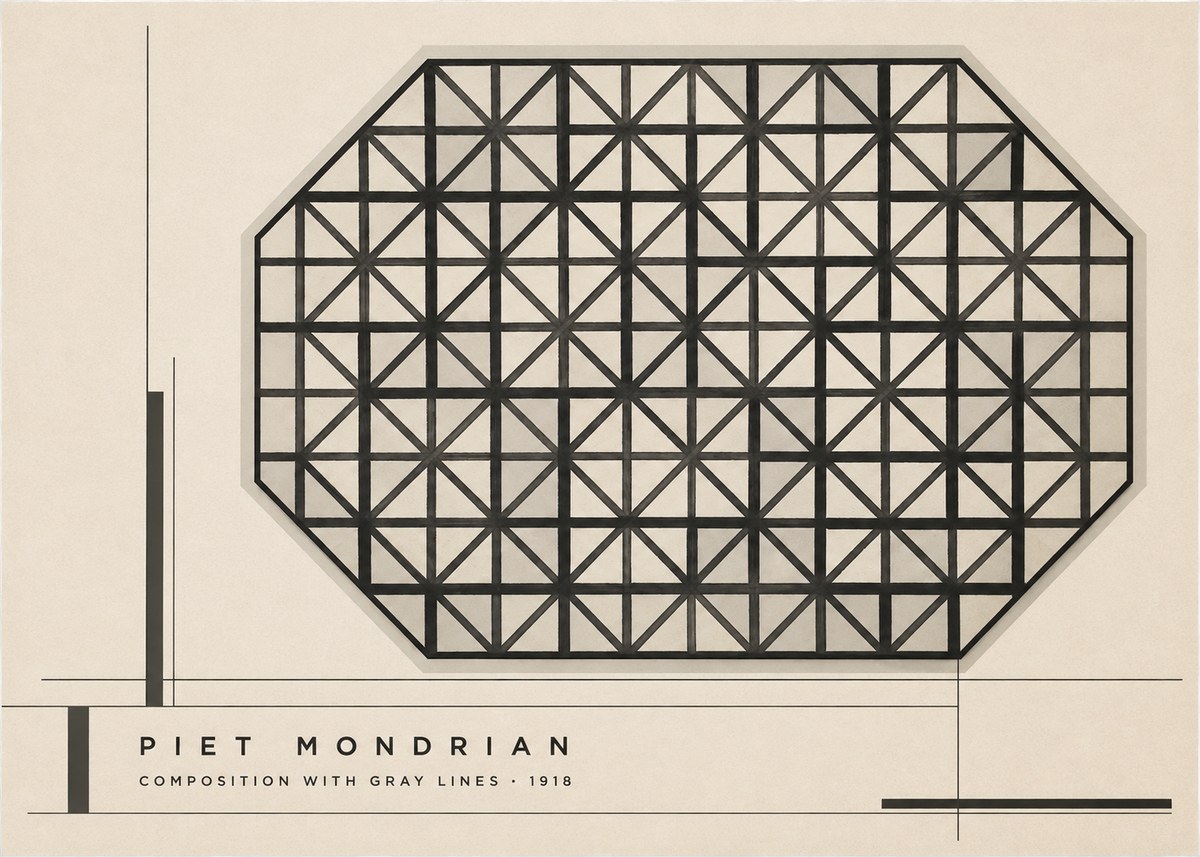 Piet Mondrian Composition with Gray Lines No2 - Poster