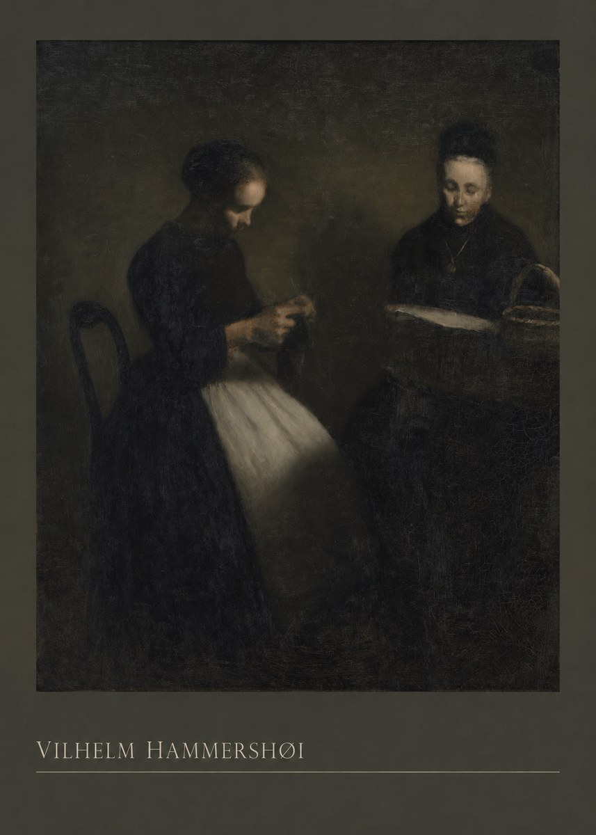 Vilhelm Hammershøi Two Women Knitting No3 - Poster