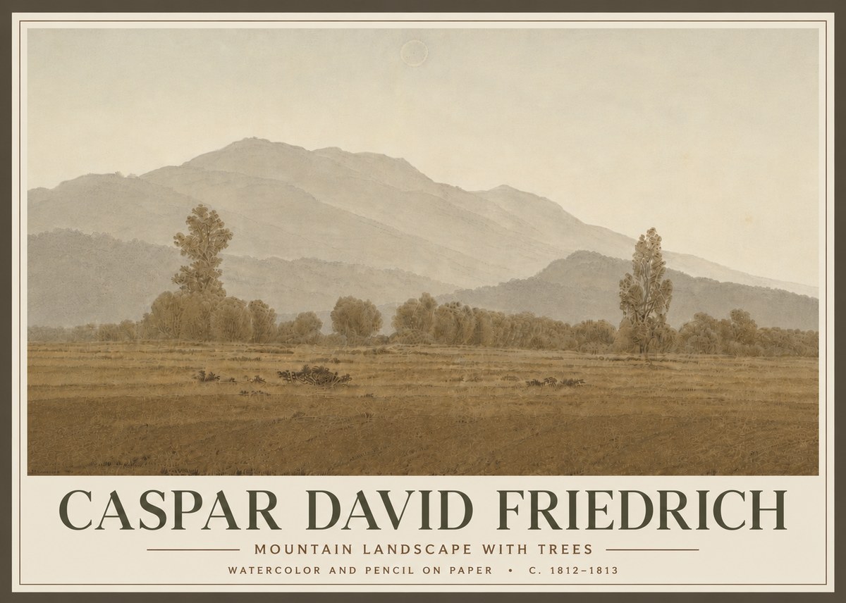 Caspar David Friedrich Mountain Landscape with Trees No6 - Poster