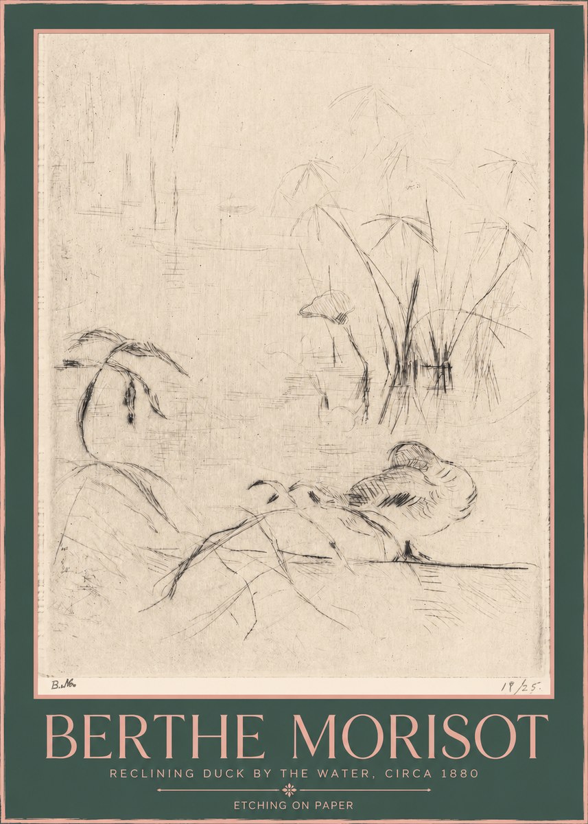 Berthe Morisot Reclining Duck by the Water No2 - Poster