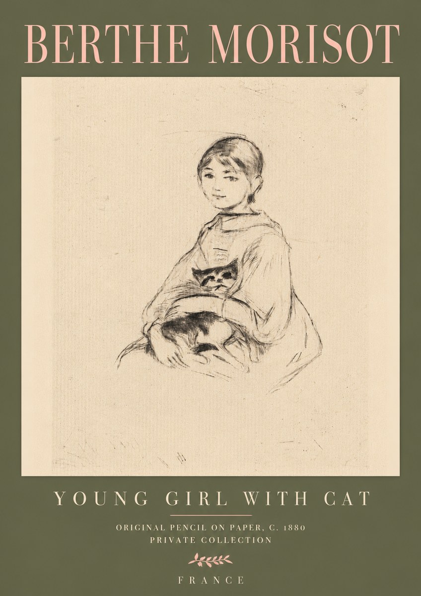 Berthe Morisot Young Girl with Cat No4 - Poster