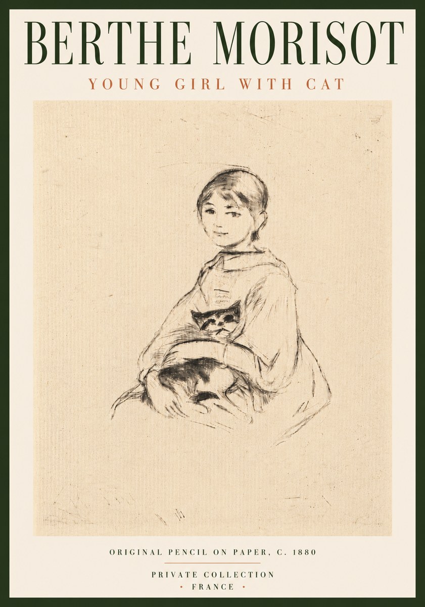 Berthe Morisot Young Girl with Cat No6 - Poster