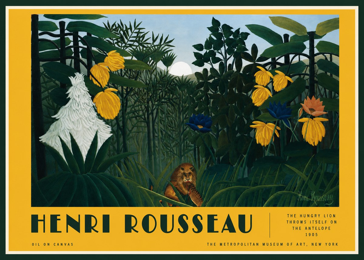Rousseau The Hungry Lion Throws Itself on the Antelope No2 - Poster