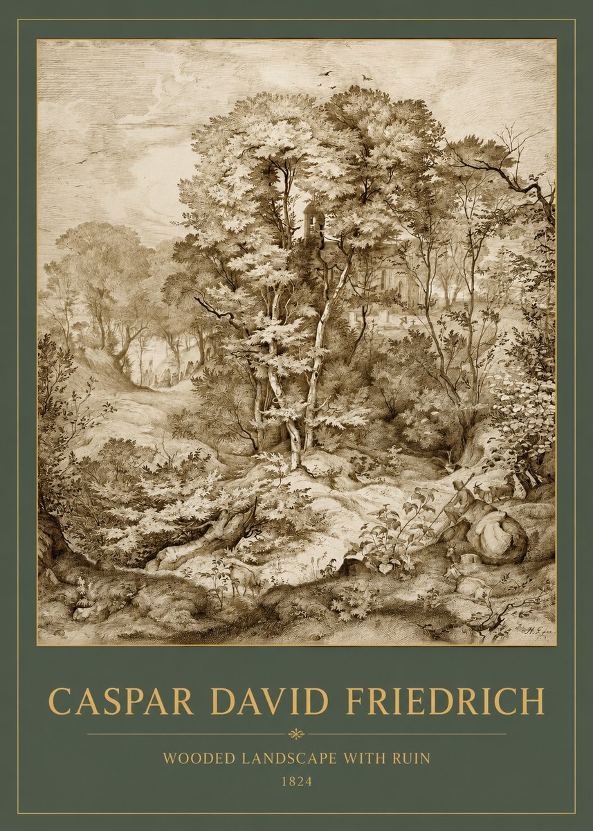 Caspar David Friedrich Wooded Landscape with Ruin No2 - Poster