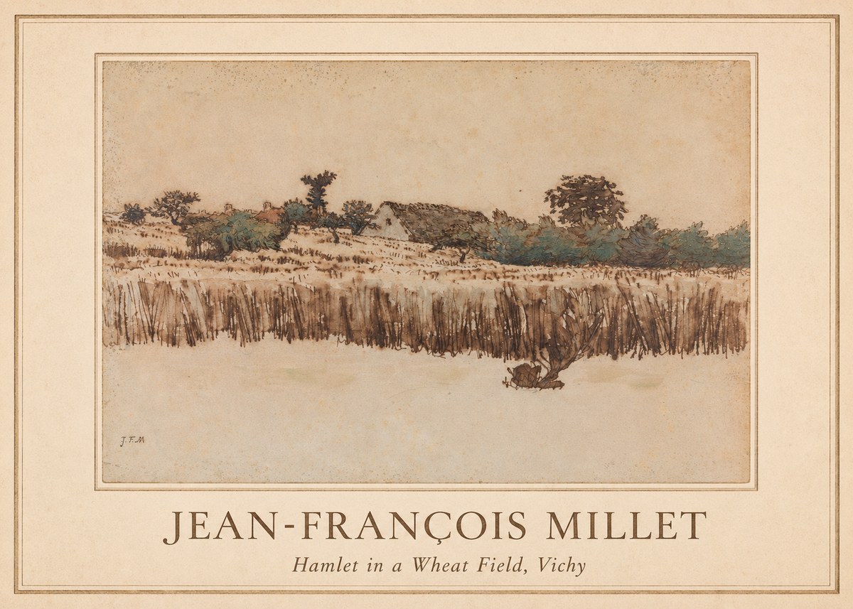Jean-François Millet Hamlet in a Wheat Field, Vichy No1 - Poster