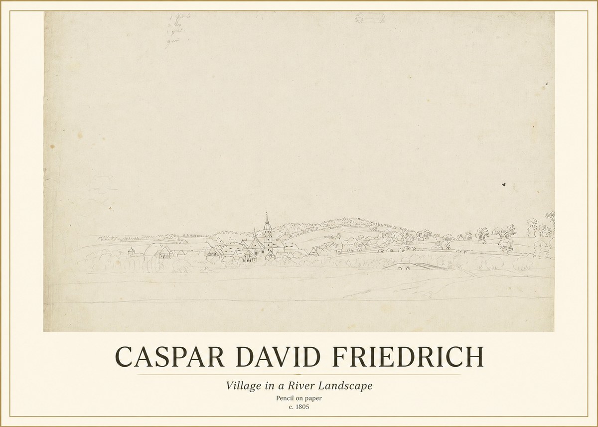 Caspar David Friedrich Village in a River Landscape No1 - Poster