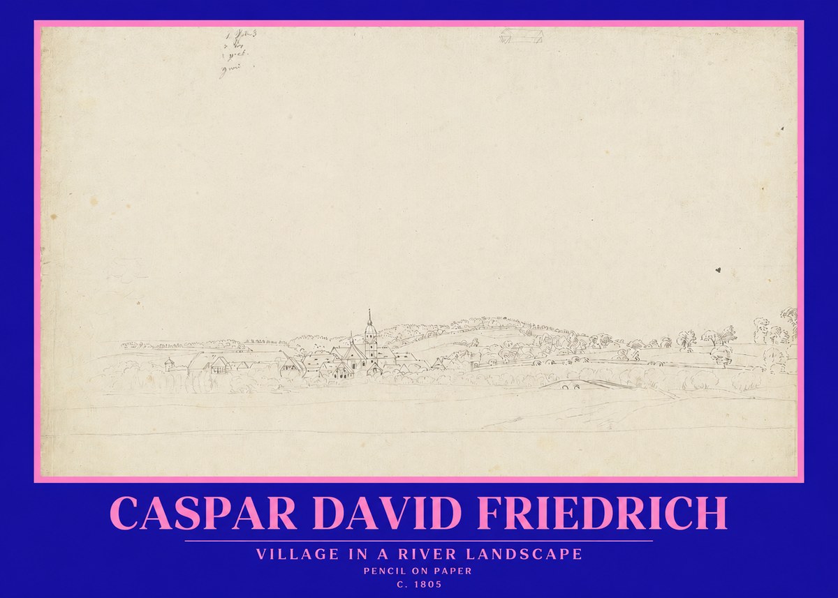 Caspar David Friedrich Village in a River Landscape No2 - Poster