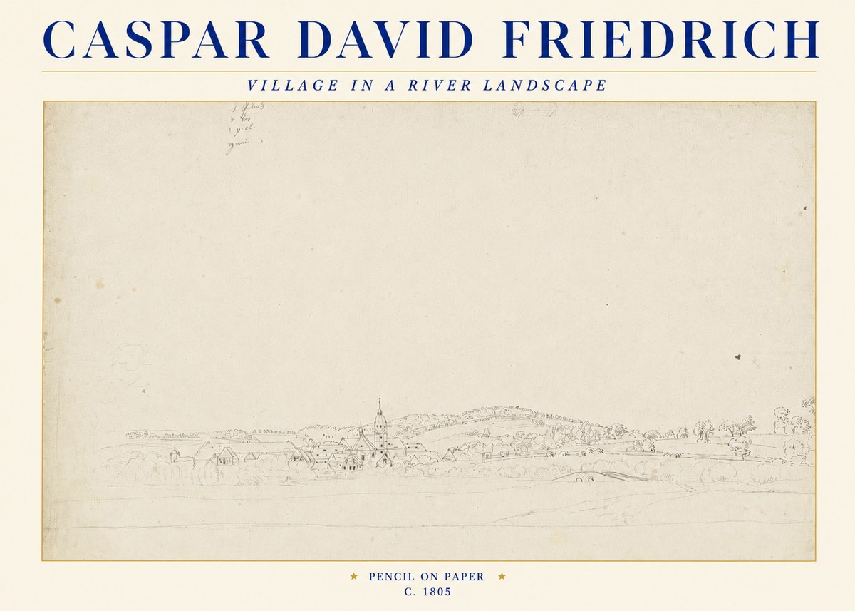 Caspar David Friedrich Village in a River Landscape No4 - Poster