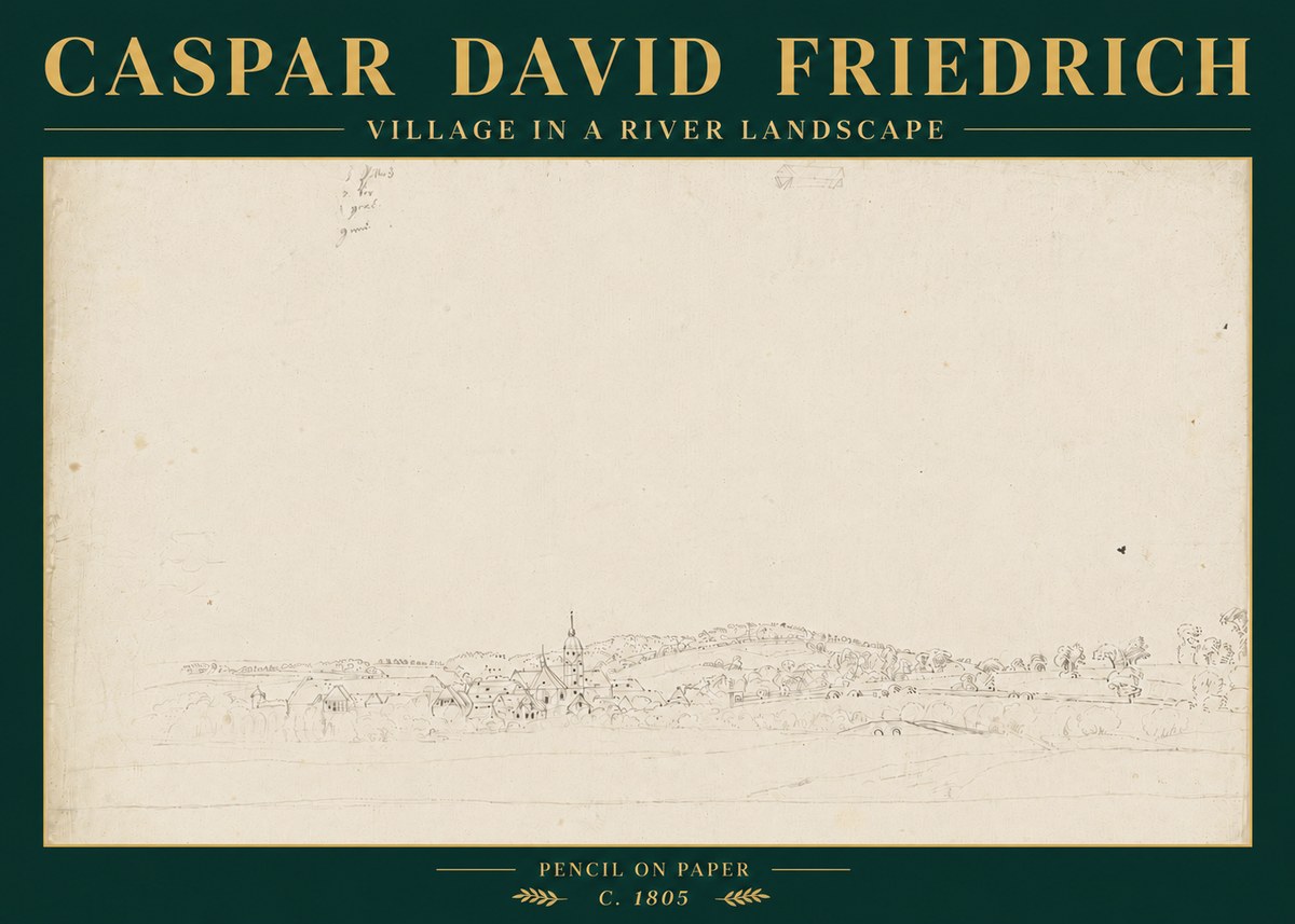 Caspar David Friedrich Village in a River Landscape No6 - Poster