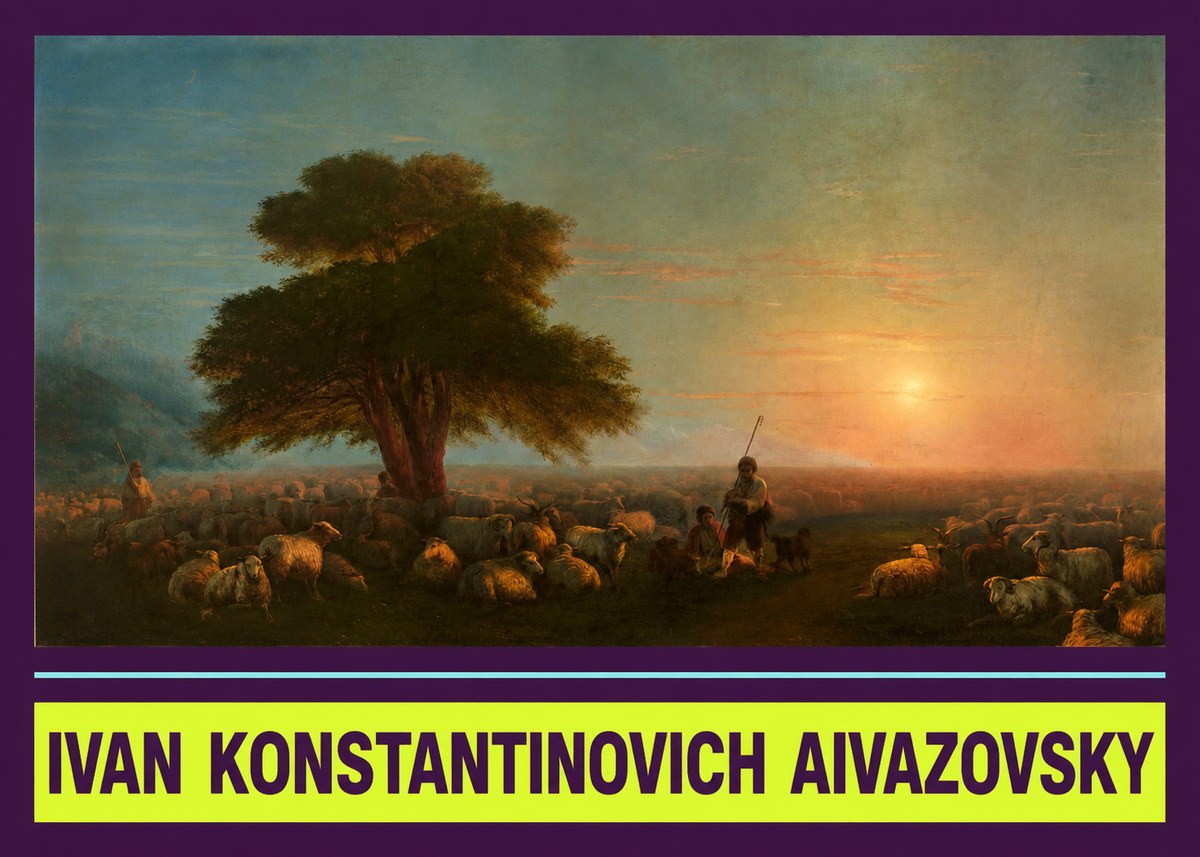 Ivan Konstantinovich Aivazovsky Shepherd with Flock at Sunset No4 - Poster