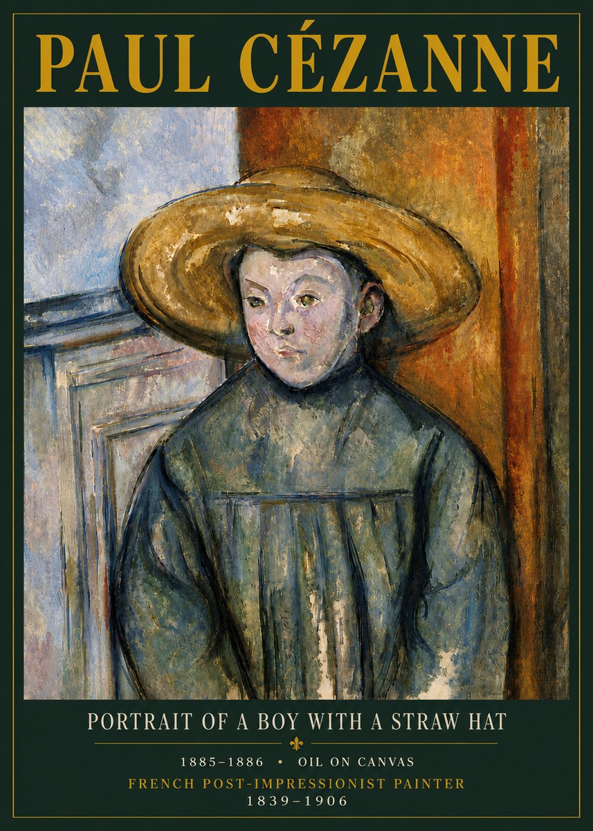 Paul Cézanne Portrait of a Boy with a Straw Hat No6 - Poster