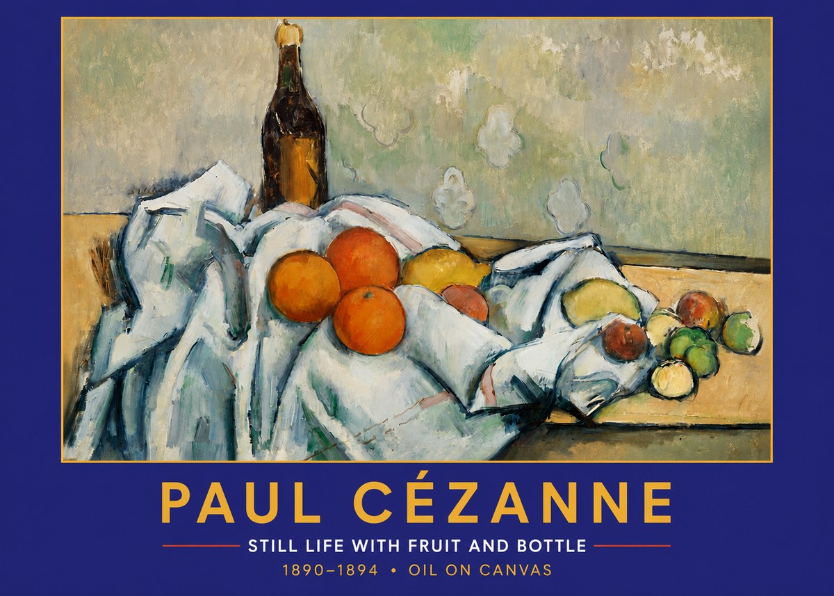 Paul Cézanne Still Life with Fruit and Bottle No2 - Poster