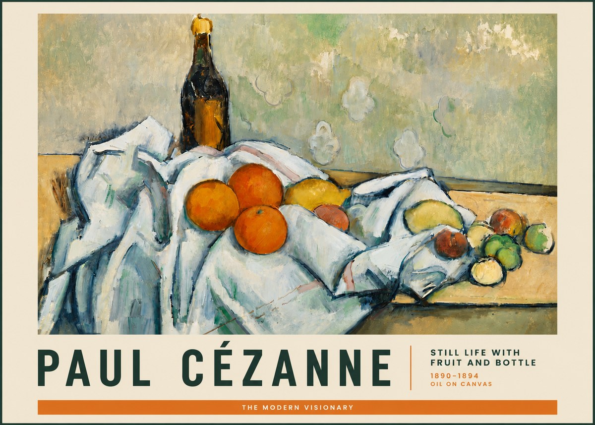 Paul Cézanne Still Life with Fruit and Bottle No3 - Poster