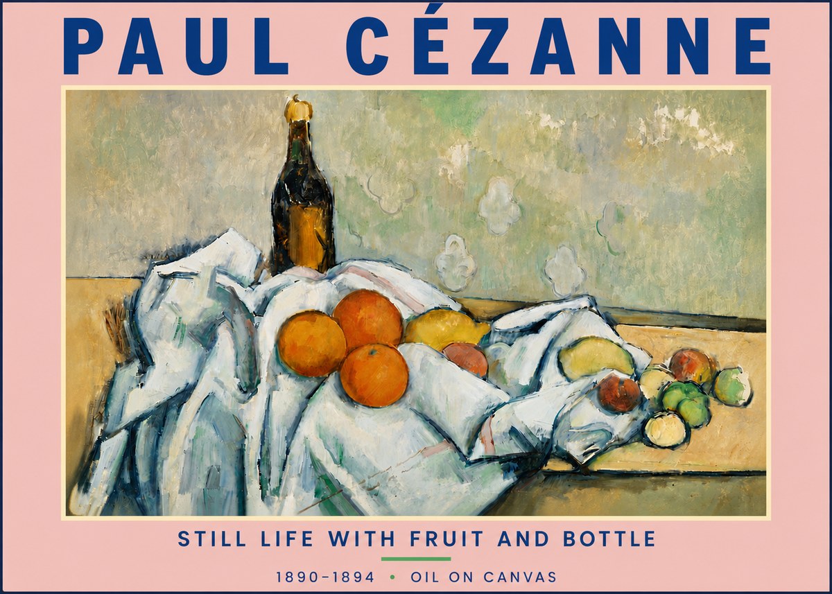Paul Cézanne Still Life with Fruit and Bottle No4 - Poster