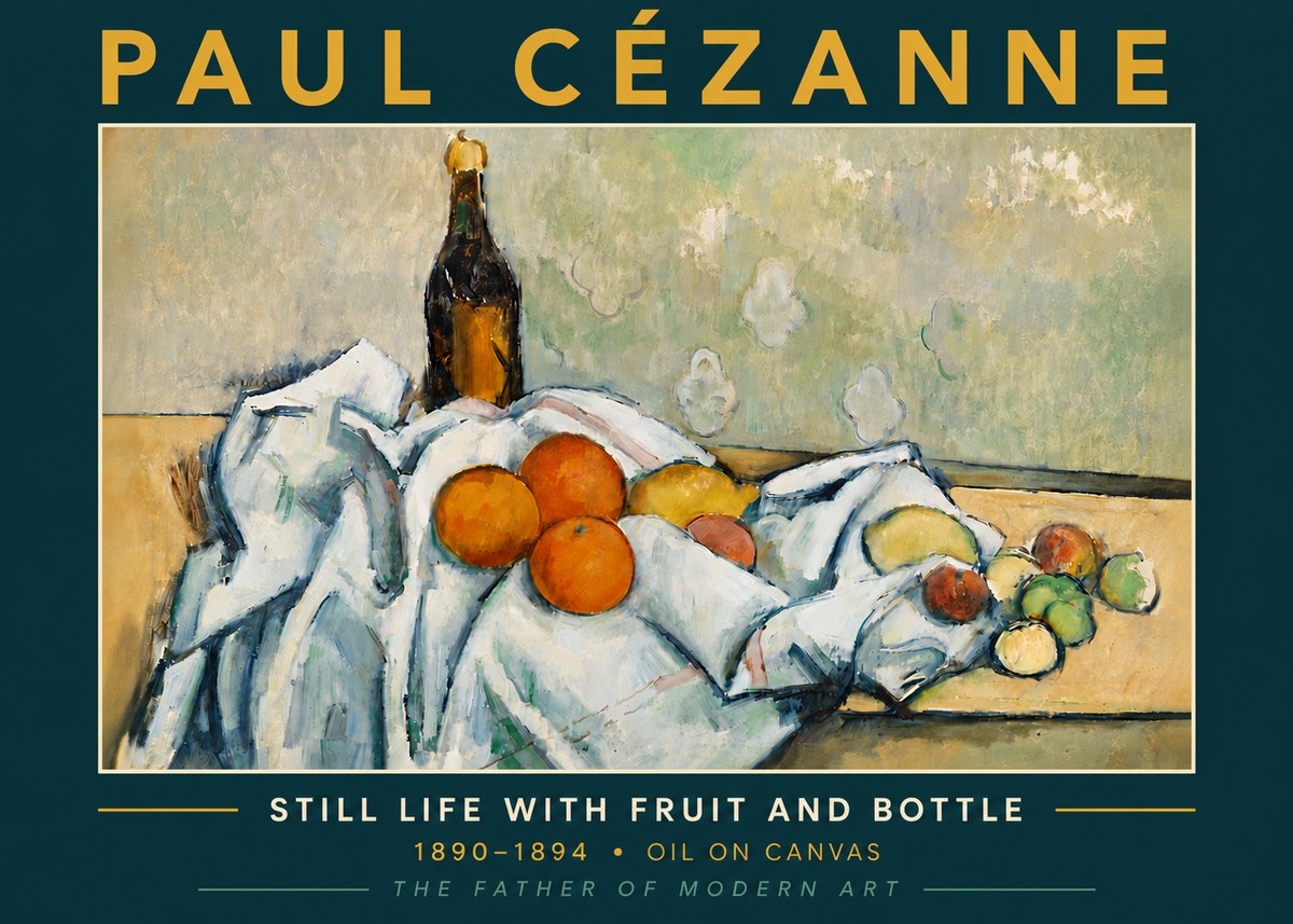 Paul Cézanne Still Life with Fruit and Bottle No5 - Poster