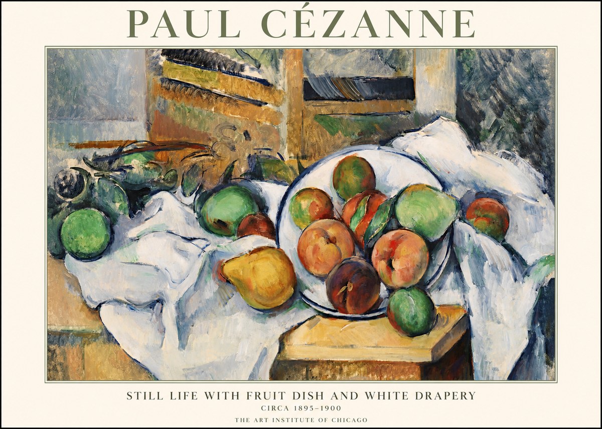 Paul Cézanne Still Life with Fruit Dish and White Drapery No1 - Poster