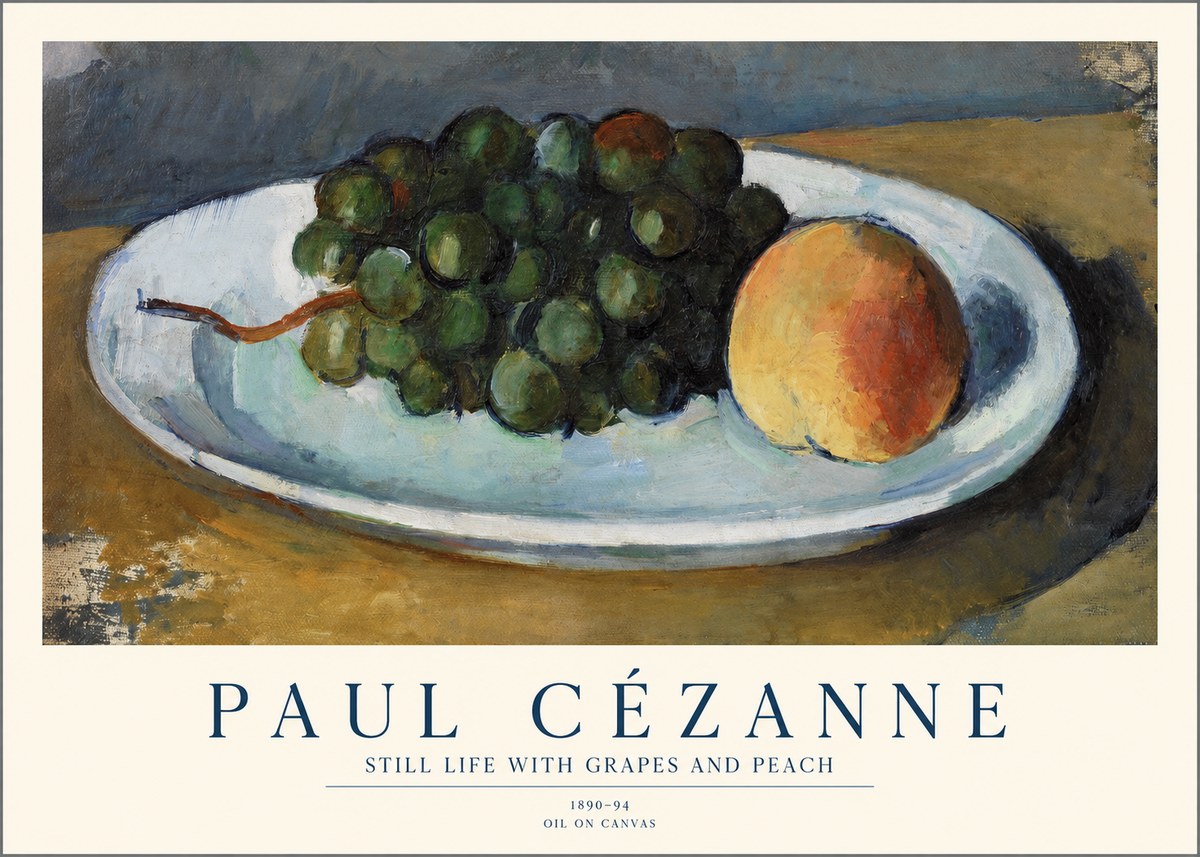 Paul Cézanne Still Life with Grapes and Peach No1 - Poster