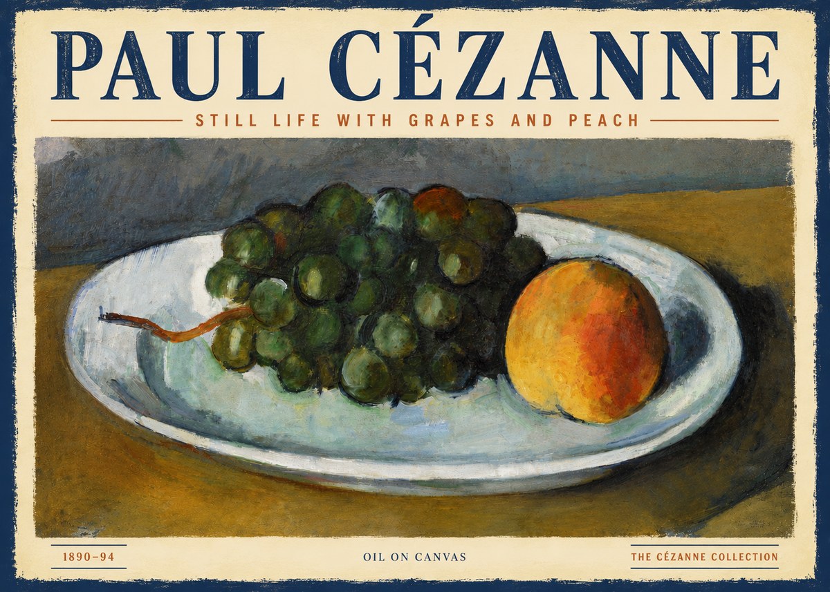 Paul Cézanne Still Life with Grapes and Peach No4 - Poster
