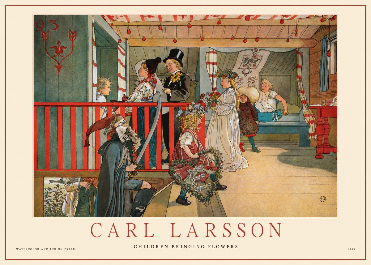 Carl Larsson Children Bringing Flowers No1 - Poster