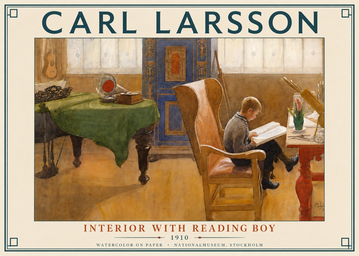 Carl Larsson Interior with Reading Boy No4 - Poster