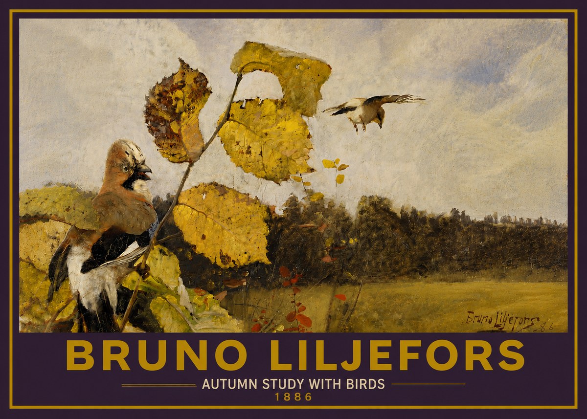 Bruno Liljefors Autumn Study with Birds No5 - Poster