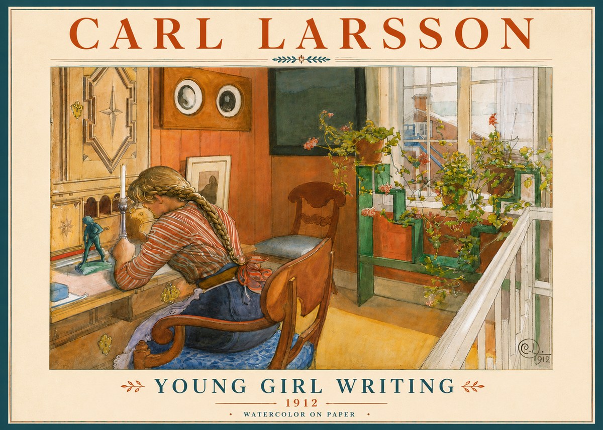 Carl Larsson Young Girl Writing No6 - Poster