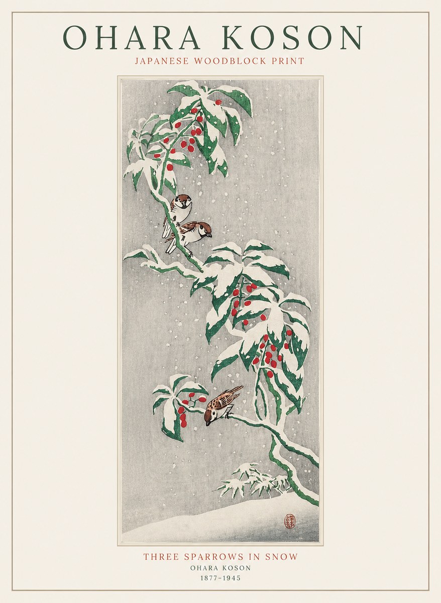 Ohara Koson Three Sparrows in Snow No1 - Poster